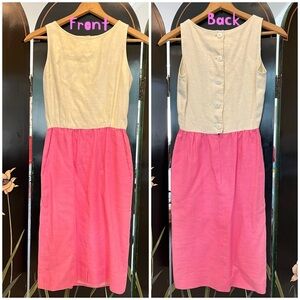 Vintage Button Back 1960s Union Made Color Block Ivory and Pink Dress Small/XS